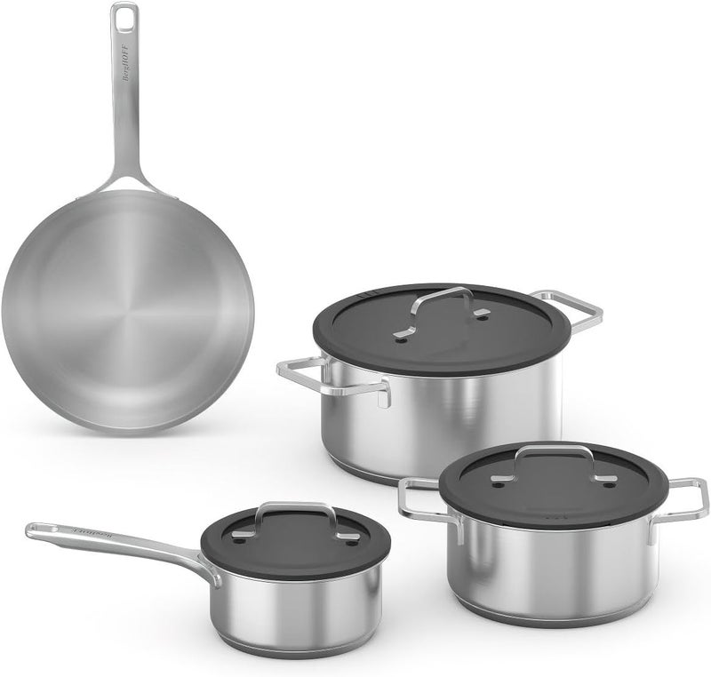 BergHOFF Culina 7-Piece Stainless Steel Cookware Set – Induction Ready, Ovenproof, Glass Lids with Straining, Saucepan, Casserole, Stockpot & Frypan - Image 2