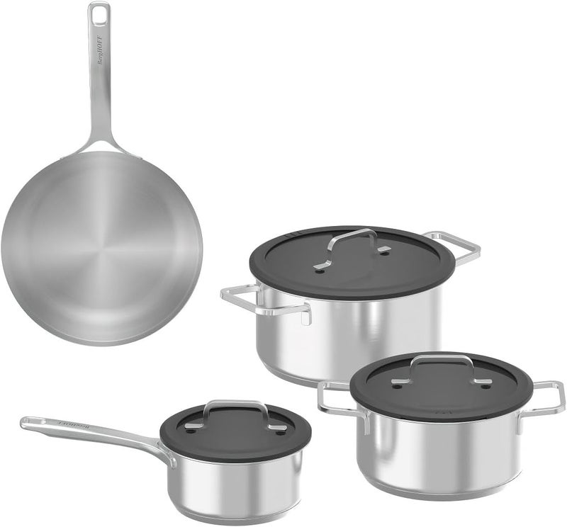 BergHOFF Culina 7-Piece Stainless Steel Cookware Set – Induction Ready, Ovenproof, Glass Lids with Straining, Saucepan, Casserole, Stockpot & Frypan - Image 1