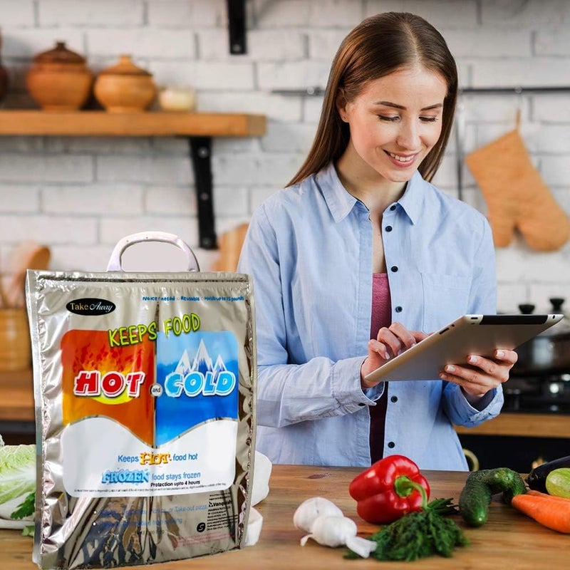 Take Away Hot and Cold Small Bag for Food Storage, Reusable, Thermal,Aluminium Foil (3 Layer Protection, Size – 35 x 30 cm) Pack of 1 - Image 2