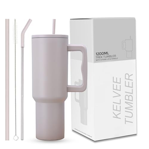 KELVEE Tumbler with lid and Straw 1200ML Cup Stainless Steel Insulated Tumbler for Water, Iced Tea or Coffee 1.2L Office Gym Travelling (Rose Cream) - Image 1