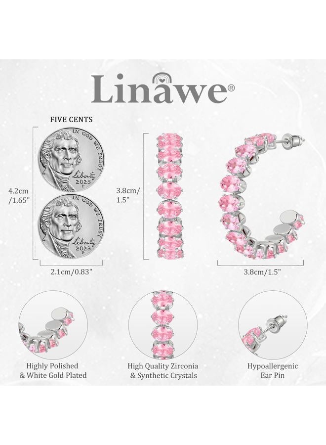 Linawe Hypoallergenic Stainless Steel Chunky Hoop Earrings for Women, Gold/Silver Tones, Birthstone Rhinestone Imitation Diamond Crystal Cubic Zirconia Large Half Hoop Earrings, Gold,October, Cubic - Image 4