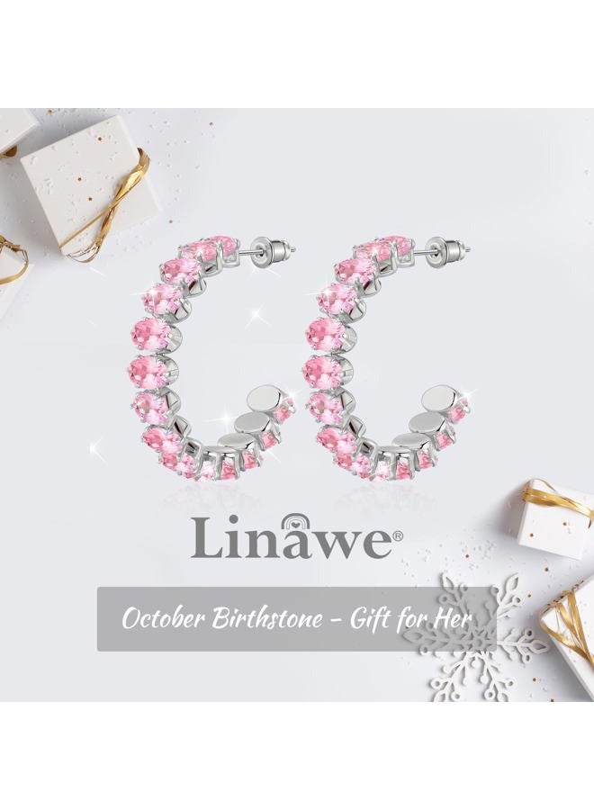 Linawe Hypoallergenic Stainless Steel Chunky Hoop Earrings for Women, Gold/Silver Tones, Birthstone Rhinestone Imitation Diamond Crystal Cubic Zirconia Large Half Hoop Earrings, Gold,October, Cubic - Image 5