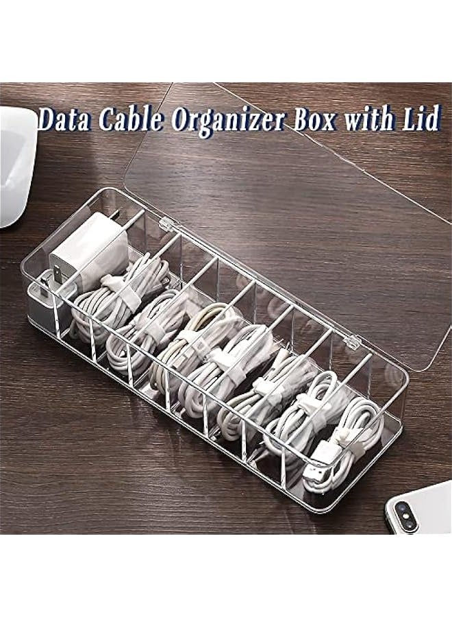MIXDE Data Cable Organizer Storage Box With Lid Electronic cables Organizer Box Transparent Charger Cable Organiser Desk Accessories Storage Organizer Cable Management Tidy With 10 Cable Ties Straps - Image 2