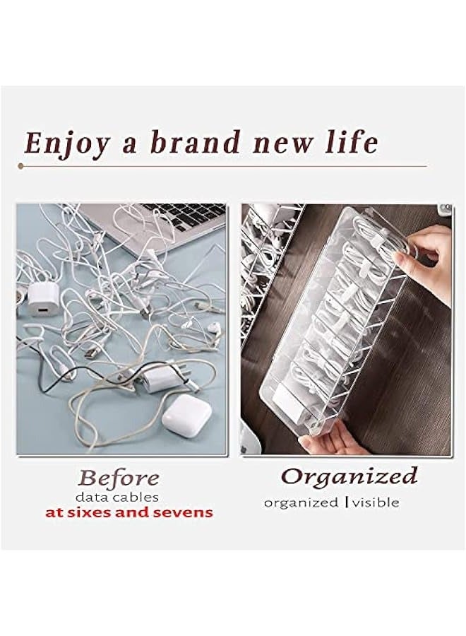 MIXDE Data Cable Organizer Storage Box With Lid Electronic cables Organizer Box Transparent Charger Cable Organiser Desk Accessories Storage Organizer Cable Management Tidy With 10 Cable Ties Straps - Image 3