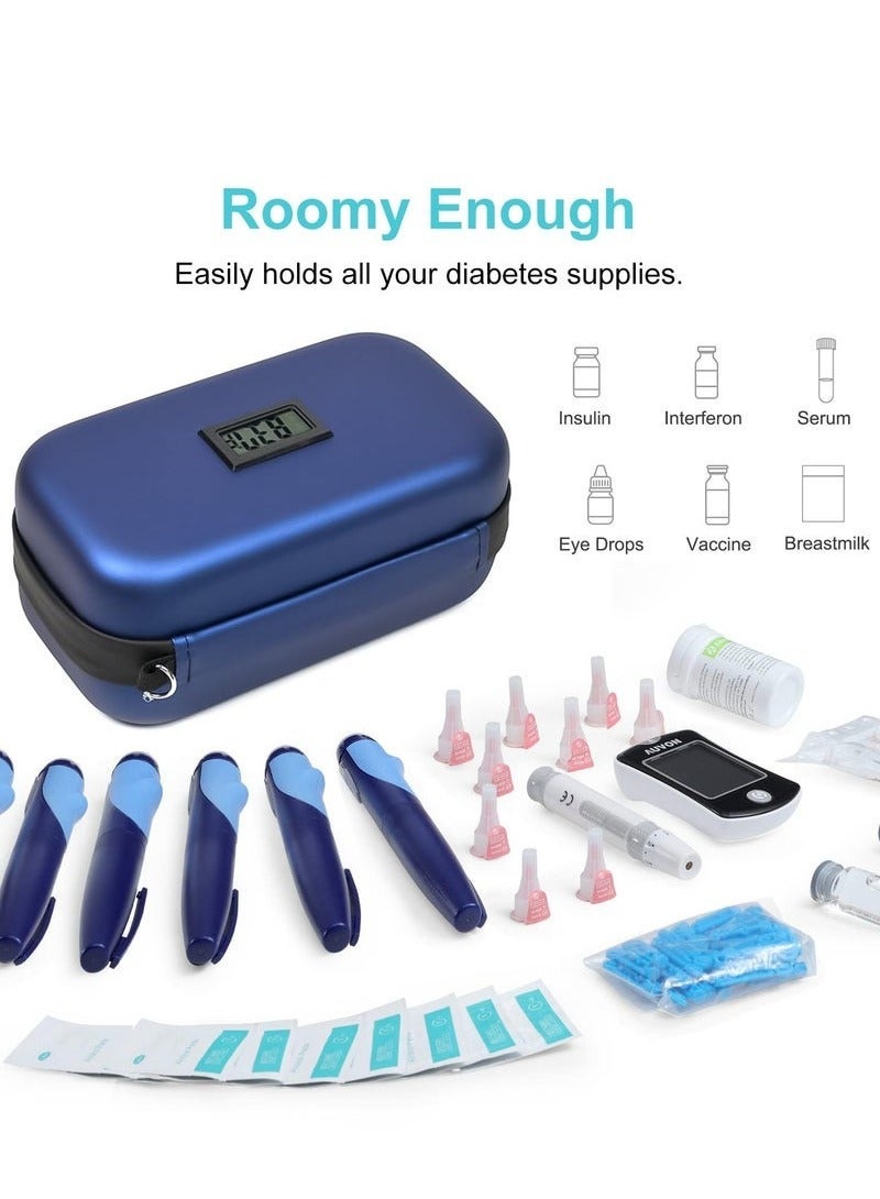 48h Insulin Cooler Travel Case TSA Approved Medication Diabetic Cooler For Travel With Thermometer Temperature Display Refrigerated Medicine Organizer Bag With 2 Ice Pack Diabetic Supplies BLUE - Image 2