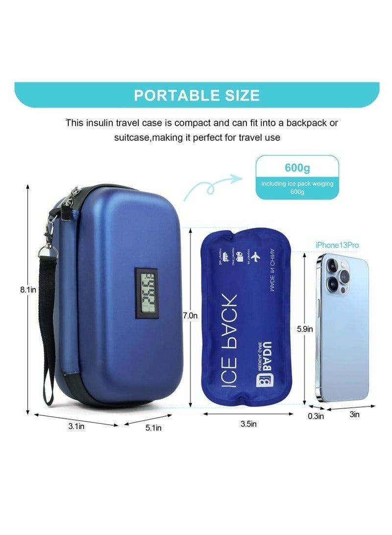 48h Insulin Cooler Travel Case TSA Approved Medication Diabetic Cooler For Travel With Thermometer Temperature Display Refrigerated Medicine Organizer Bag With 2 Ice Pack Diabetic Supplies BLUE - Image 5