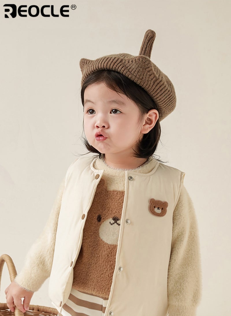 REOCLE Girl's Beret with Cat Ears and Playful Tail Design Children's Fashion Hat with Adorable Detail for Outdoor Party Dress Up - Image 1