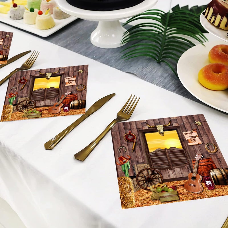 HSPAIDYP 100Pcs Western Cowboy Party Supplies 7"Wild West Cowboy Plates Cowboy Napkins for Baby Shower Camp Fire Camping Barn Wild West Cowboy Birthday Party Decor Serve50 - Image 5