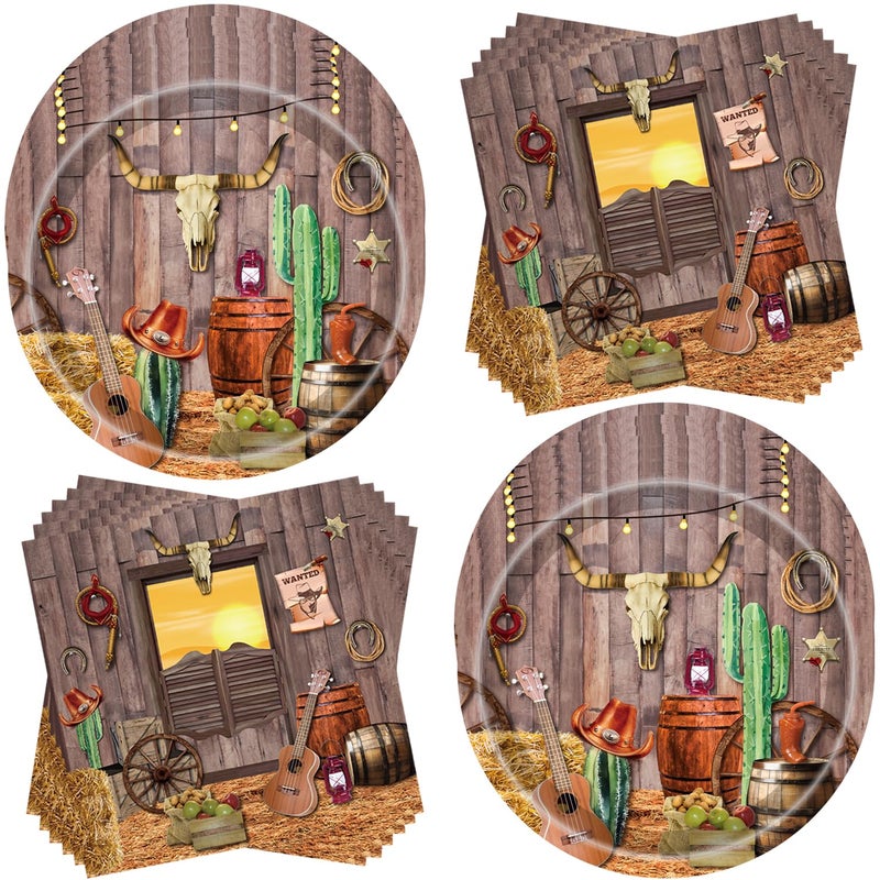 HSPAIDYP 100Pcs Western Cowboy Party Supplies 7"Wild West Cowboy Plates Cowboy Napkins for Baby Shower Camp Fire Camping Barn Wild West Cowboy Birthday Party Decor Serve50 - Image 1