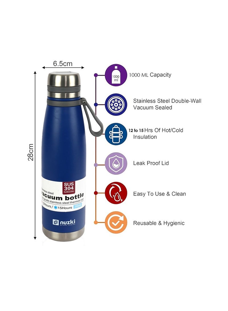 nuzki Nuzki Stainless Steel Vacuum Insulated Flask, Leak-proof, BPA-free Double Walled Thermal Mug for, 1 -Liter Sports Water Bottle, Travel Water Bottle for Hot or Cold Drink  - Image 4