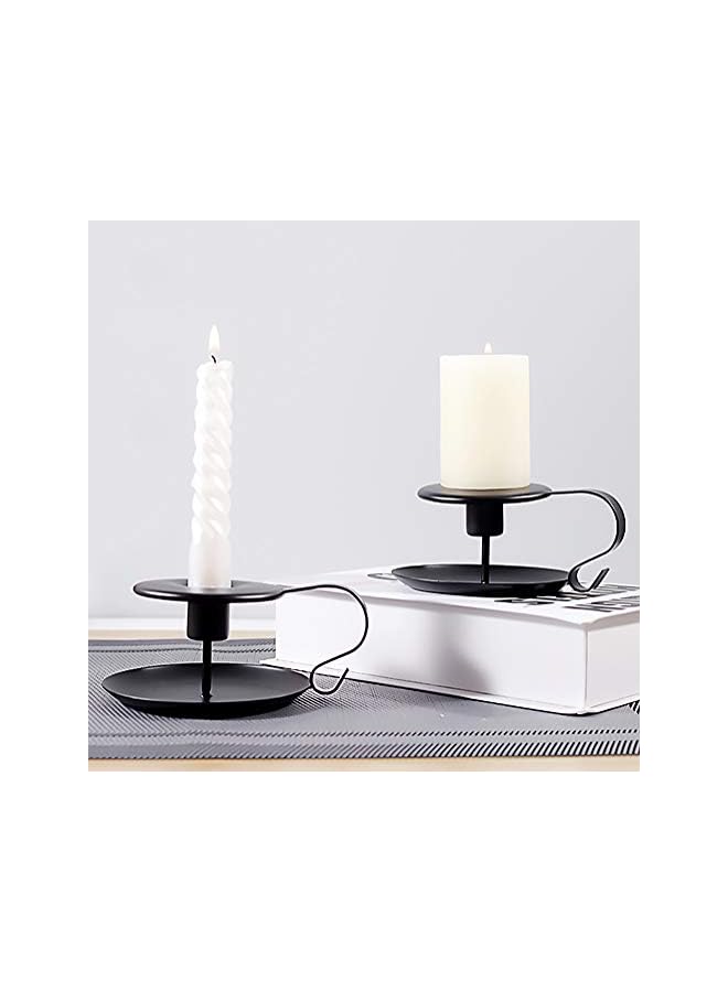 The Bros Retro Iron Taper Candle Holder, Set of 2, Simple Black Candlestick Holders Candlelight Stand for Halloween Christmas Dining Room Home Decoration Display 2 Pcs Black - Image 2