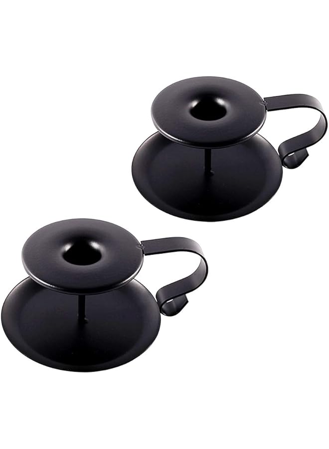 The Bros Retro Iron Taper Candle Holder, Set of 2, Simple Black Candlestick Holders Candlelight Stand for Halloween Christmas Dining Room Home Decoration Display 2 Pcs Black - Image 1