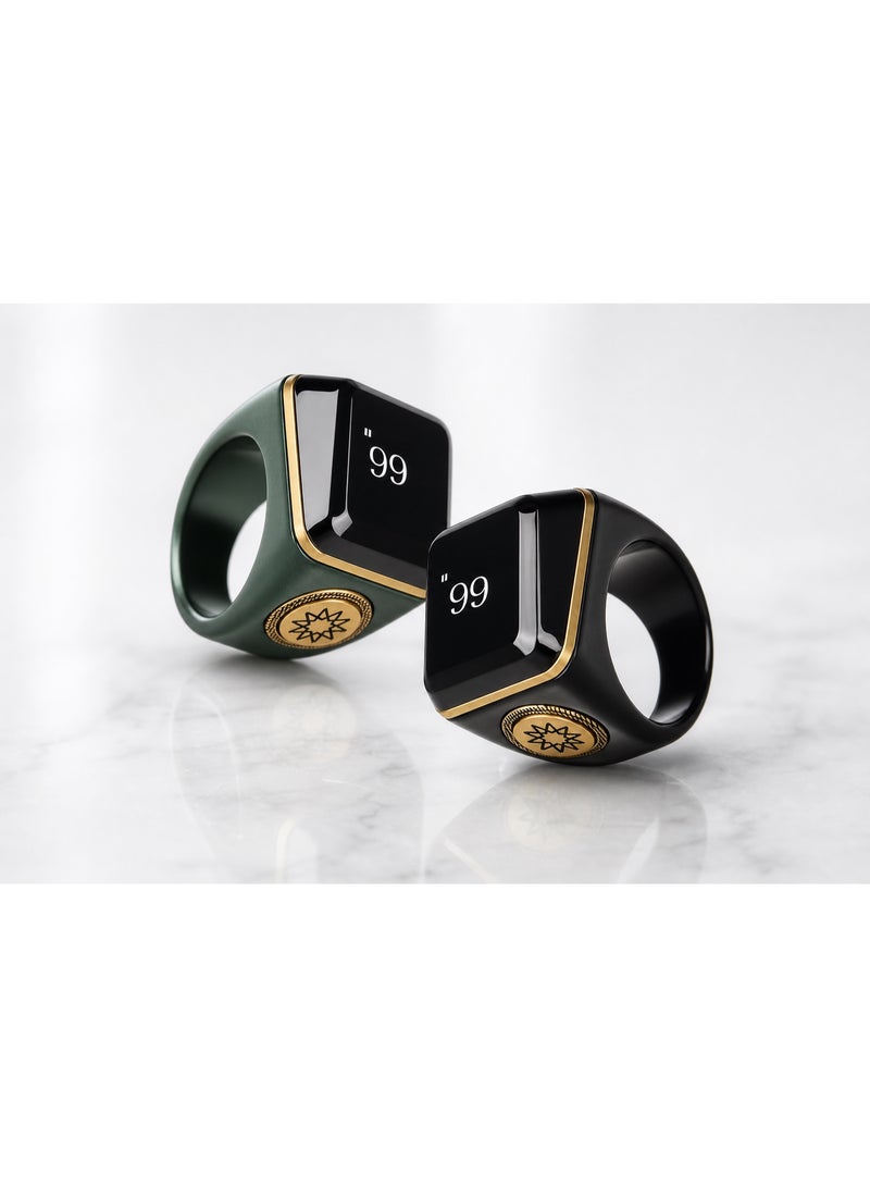 BSTWSH Smart Zikr Ring Tasbih Counter — Digital Tasbeeh Counting Ring with Square OLED Display, Time & Date, Gold Accent Design — Muslim Prayer Dhikr Ring for Ramadan & Daily Zikr — Green - Image 1