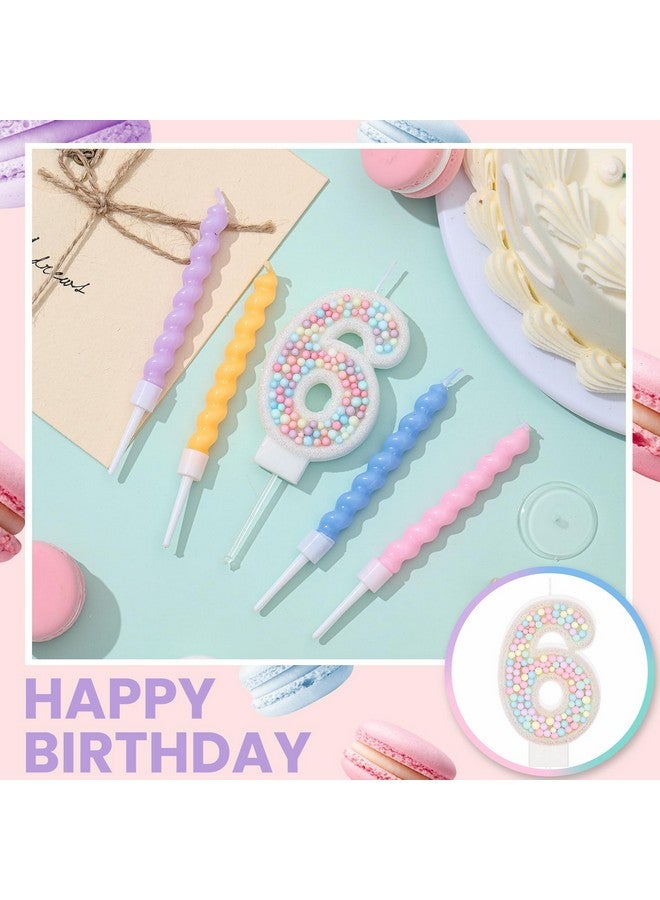 MTLEE Number 6 Birthday Candle with 12 Pcs Spiral Candles for Girls Macaron Pastel Rainbow Unicorn Pink Cake Topper for Sweet Theme Party Decoration - Image 4