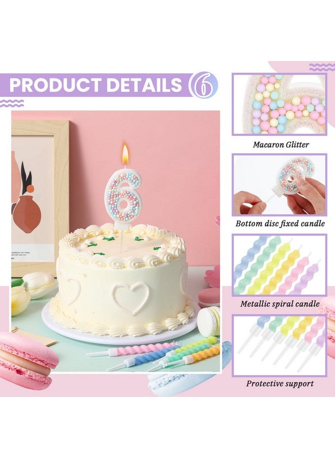 MTLEE Number 6 Birthday Candle with 12 Pcs Spiral Candles for Girls Macaron Pastel Rainbow Unicorn Pink Cake Topper for Sweet Theme Party Decoration - Image 3