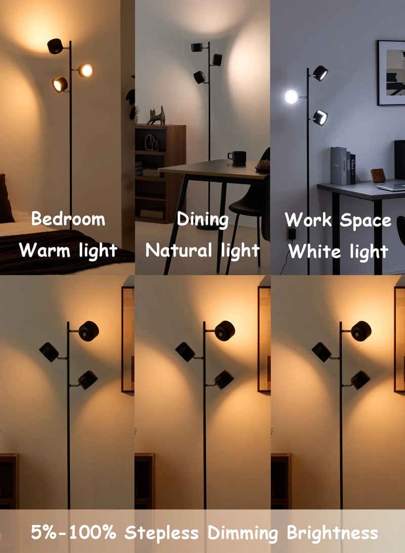 LED Tree Floor Lamp, Dimmable Modern Floor Light with 3 Color Temperature, Remote & Touch Control, 1 Hour Timer, 3 Rotating Standing Lamp for Reading Living Room Bedroom Office, Black - Image 2