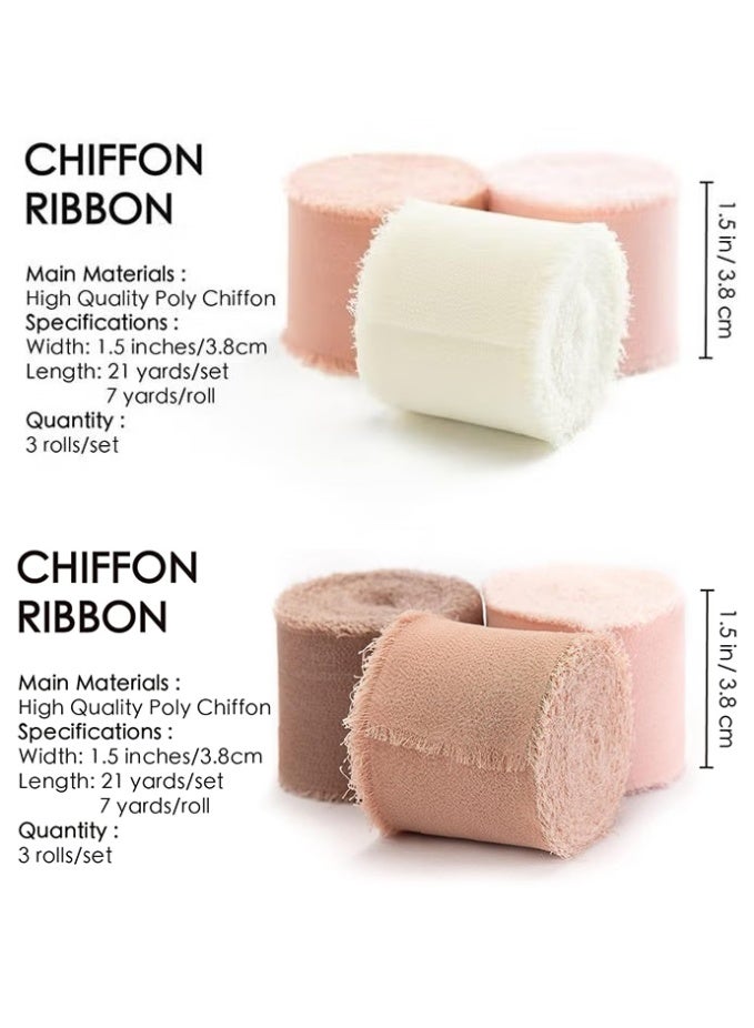 NIIMBOT 6 Rolls Satin Ribbon Set, Handmade Fringe Chiffon Ribbon, 4 cm x 5 m Total 30 m, Silk Like Vintage Decorative Ribbon for Wedding Invitations, Bridal Bouquets, Gift Wrapping and DIY Crafts, Cream and Orange - Image 2