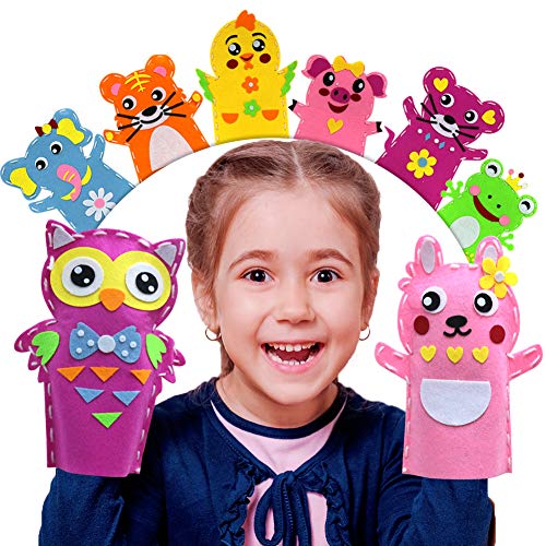 Creatoy Animal Hand Puppet Crafts Kit for Kids 8pcs Sewing Kits for Girls 49 Felt DIY Sewing Projects Toddler Activities Story Telling Pretend Play Party Favors Toys - Image 1