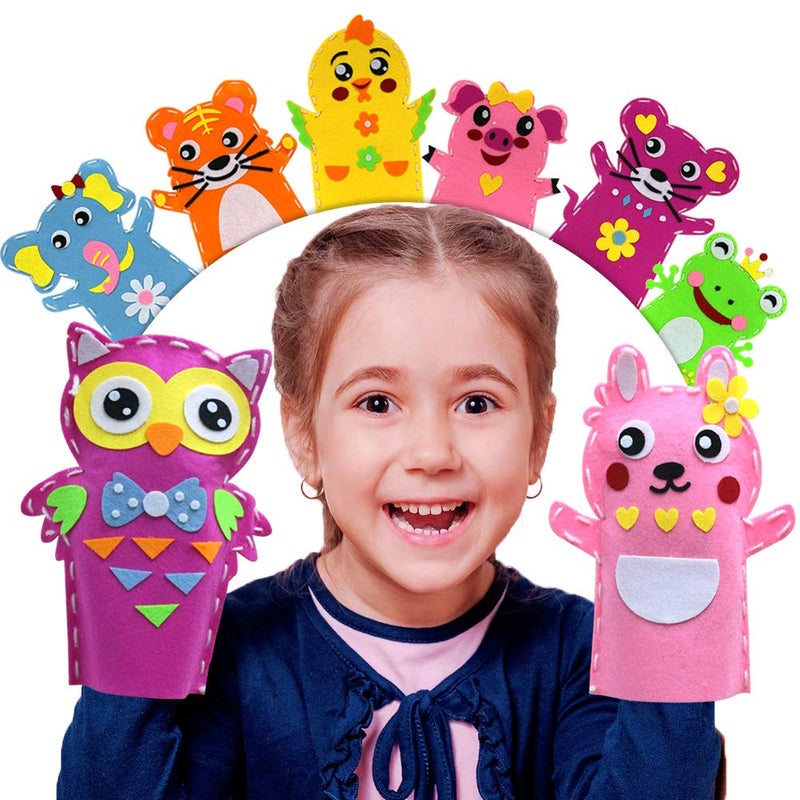 Creatoy Animal Hand Puppet Crafts Kit for Kids 8pcs Sewing Kits for Girls 49 Felt DIY Sewing Projects Toddler Activities Story Telling Pretend Play Party Favors Toys - Image 2