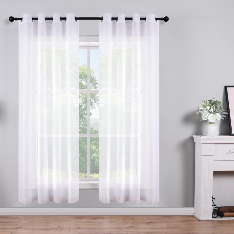 KOUFALL White Sheer Curtains 63 Inch Length for Bedroom 2 Panels Set Grommet Top Window Voile Drapes Faux Linen Semi Sheer Curtains for Living Room Kids Room Nursery Wide 52x63 Inches Long