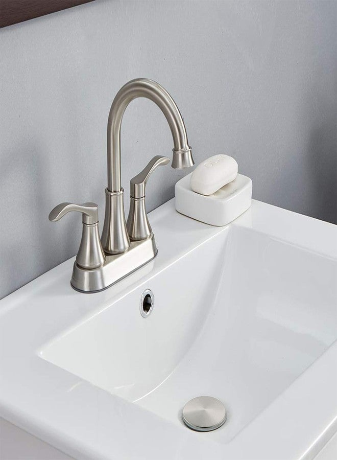 VALISY Lead-Free Commercial 2-Handle Brushed Nickel Bathroom Sink Faucet, 360° Swivel High-Arc Spout 4 Inch Centerset Lavatory Vanity Faucets Set for Bathroom Sink with Drain & Water Hoses, VLS10003BML-1 - Image 2