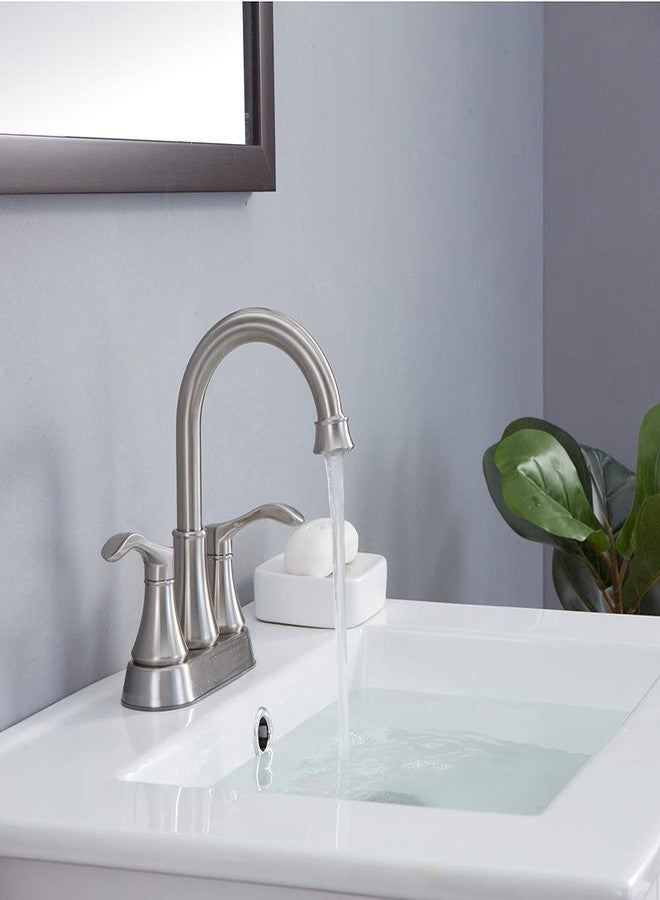 VALISY Lead-Free Commercial 2-Handle Brushed Nickel Bathroom Sink Faucet, 360° Swivel High-Arc Spout 4 Inch Centerset Lavatory Vanity Faucets Set for Bathroom Sink with Drain & Water Hoses, VLS10003BML-1 - Image 3