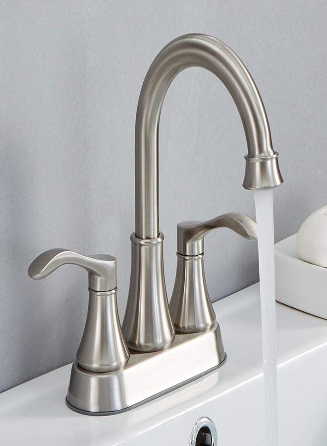 VALISY Lead-Free Commercial 2-Handle Brushed Nickel Bathroom Sink Faucet, 360° Swivel High-Arc Spout 4 Inch Centerset Lavatory Vanity Faucets Set for Bathroom Sink with Drain & Water Hoses, VLS10003BML-1 - Image 1