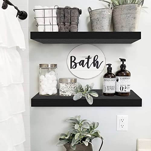 QEEIG Floating Shelves for Wall 23.6" Long - Wall Mounted Shelf Bathroom Kitchen Living Room Bedroom Farmhouse Home Decor Display Bookshelf Large 23.6 x 9.3 inch Set of 2, Black (008-60B) - Image 2