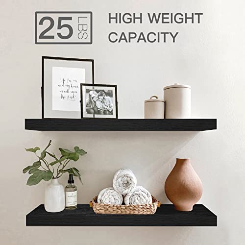 QEEIG Floating Shelves for Wall 23.6" Long - Wall Mounted Shelf Bathroom Kitchen Living Room Bedroom Farmhouse Home Decor Display Bookshelf Large 23.6 x 9.3 inch Set of 2, Black (008-60B) - Image 4
