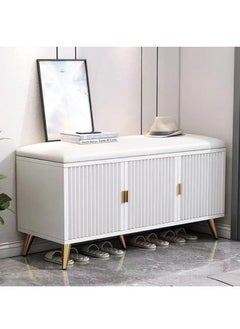 HAOWINS-PAN Shoe Bench with Storage and Leather Cushion Seat White Modern Shoe Cabinet Home Shoe Organizer for Entryway Hallway Bedroom Living Room  - Image 1