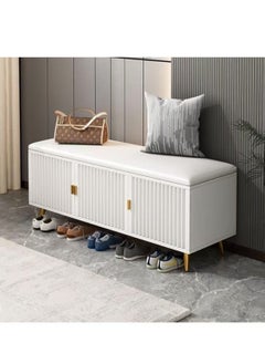 HAOWINS-PAN Shoe Bench with Storage and Leather Cushion Seat White Modern Shoe Cabinet Home Shoe Organizer for Entryway Hallway Bedroom Living Room  - Image 3