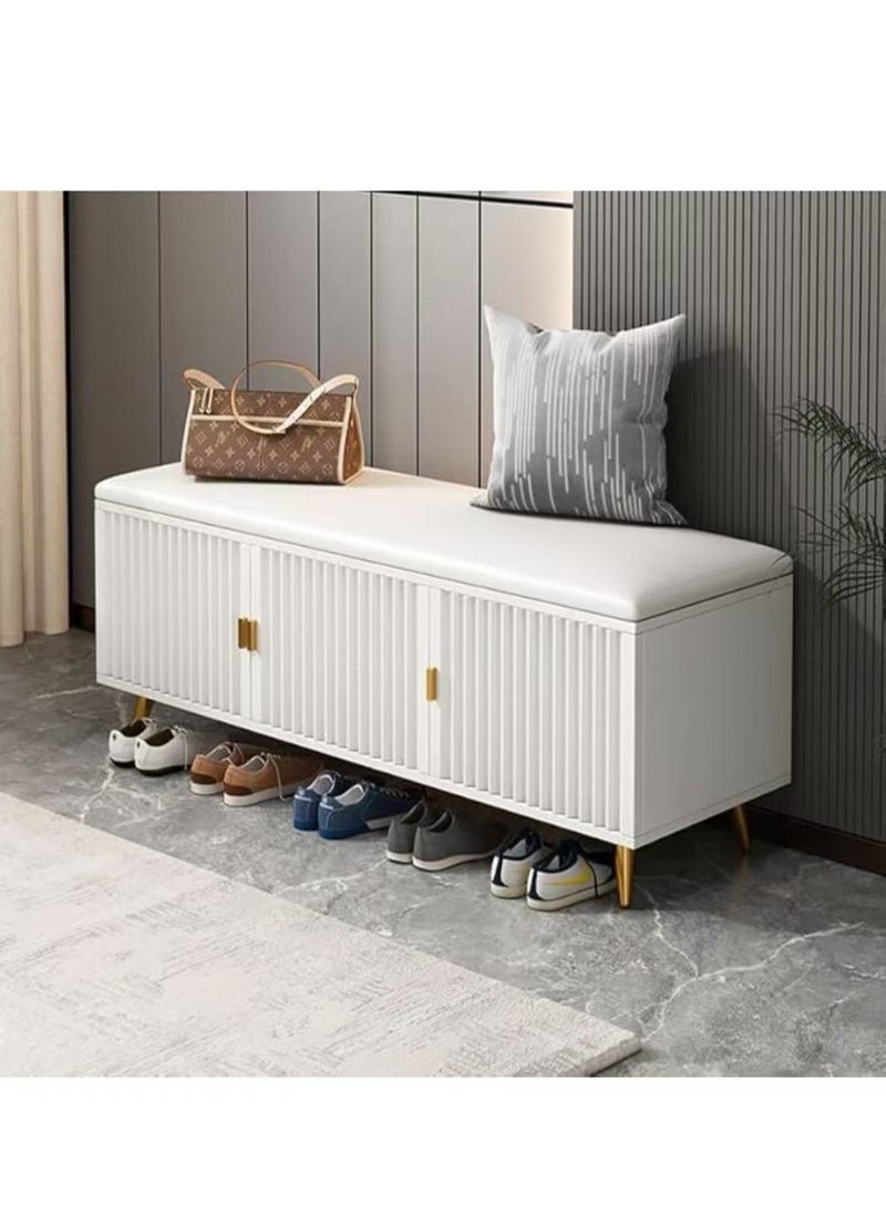 HAOWINS-PAN Shoe Bench with Storage and Leather Cushion Seat White Modern Shoe Cabinet Home Shoe Organizer for Entryway Hallway Bedroom Living Room  - Image 3