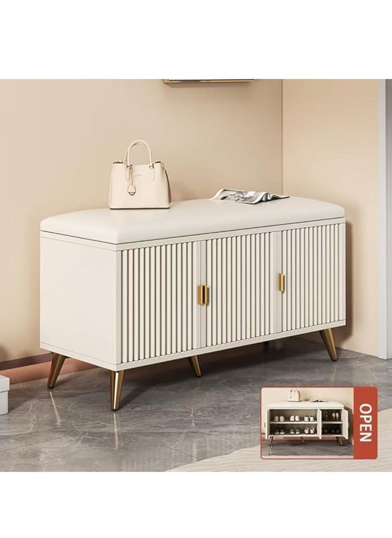 HAOWINS-PAN Shoe Bench with Storage and Leather Cushion Seat White Modern Shoe Cabinet Home Shoe Organizer for Entryway Hallway Bedroom Living Room  - Image 4