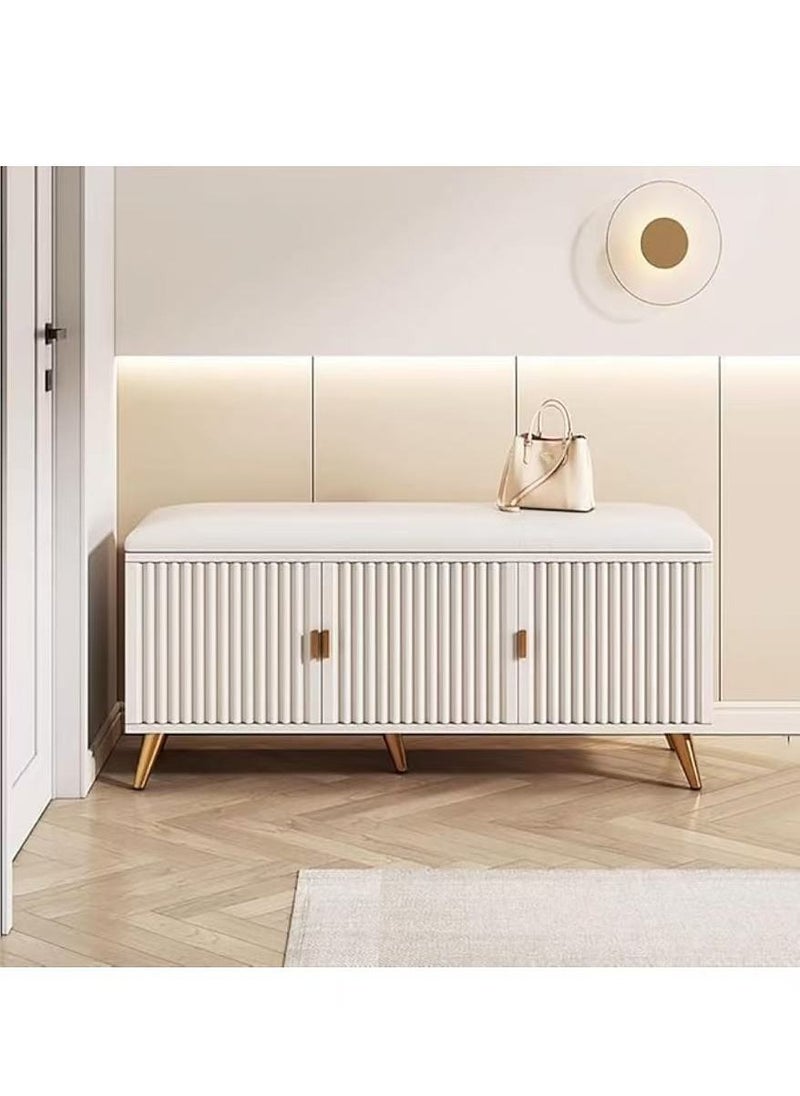 HAOWINS-PAN Shoe Bench with Storage and Leather Cushion Seat White Modern Shoe Cabinet Home Shoe Organizer for Entryway Hallway Bedroom Living Room  - Image 5