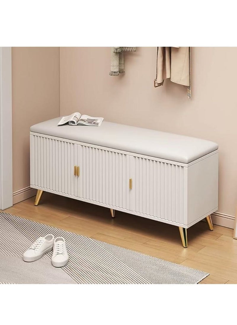 HAOWINS-PAN - Shoe Bench with Storage and Leather Cushion Seat White Modern Shoe Cabinet Home Shoe Organizer for Entryway Hallway Bedroom Living Room - Image 1