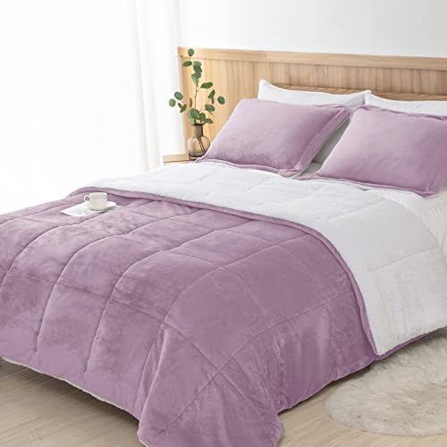 Seward Park Lavender Purple Fuzzy Sherpa Comforter Set Full Queen Size, Soft Fall Winter All Season Girls Bedding Comforter Sets 3 Piece (1 Comforter and 2 Pillow Shams) - Image 1