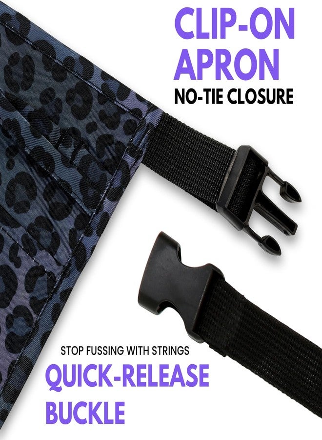 Plum Hill Black Leopard Clip-On Server Apron with Buckle, Waitress Aprons with Clip, No-tie, Waist Length, 5 Pockets - Image 4