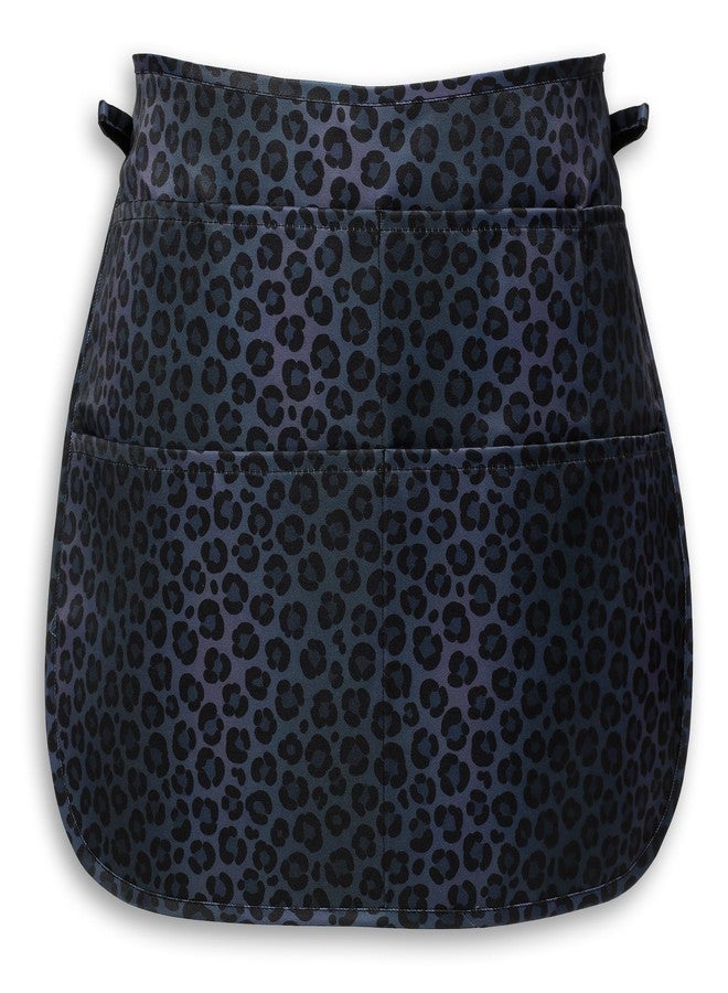 Plum Hill Black Leopard Clip-On Server Apron with Buckle, Waitress Aprons with Clip, No-tie, Waist Length, 5 Pockets - Image 3
