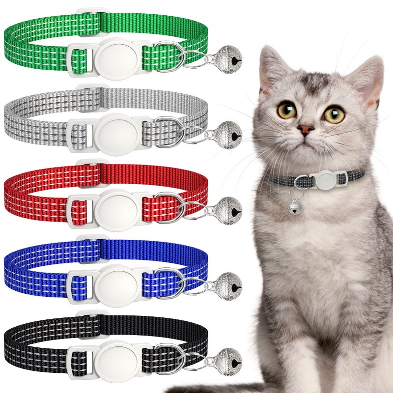 Hoeraonr 5 Pack Reflective-Breakaway Cat Collars with Bells,Adjustable Small Cat Collar,Ideal for Girl Cats Male Cats Kittens Puppies,Pet Supplies Stuff Accessories 7.9" - 13" (5 Classic Colors) - Image 1
