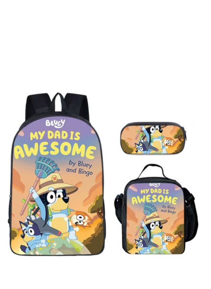 General - 3-piece Set Bluey Family Anime Backpacks Bluey Family Lightweight Backpacks Meal Bags Pen Bags Cute Backbags - Image 1