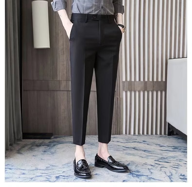 Ice Silk Casual Trousers Thin Black Trousers Mens High Stretch Dummy Business Slim-fit Small-leg Suit Pants for Summer Dark gray - Image 2
