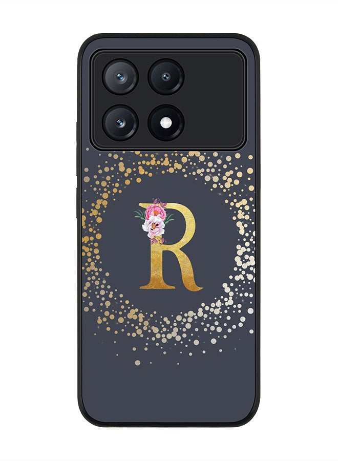 Stylizedd Rugged Black Edge Case for Xiaomi Poco X6 Pro, Slim fit Case Thin Cover- Custom Monogram Initial Letter Floral Pattern Alphabet - R  (Grey) - Image 1