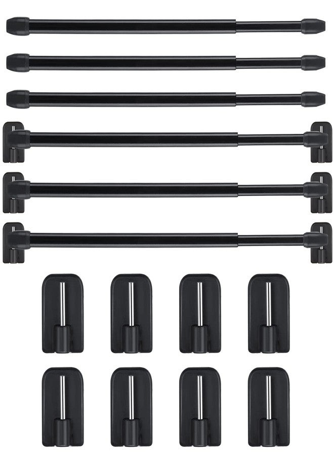 Jetec 6 Pieces Adjustable Plastic Net Curtain Rod 15.7-27.5 Inch Self Adhesive Shower Curtain Rods for Window Cupboard Bars Tension Drill Less Accessories for Home Bathroom Hotel (Black) - Image 1