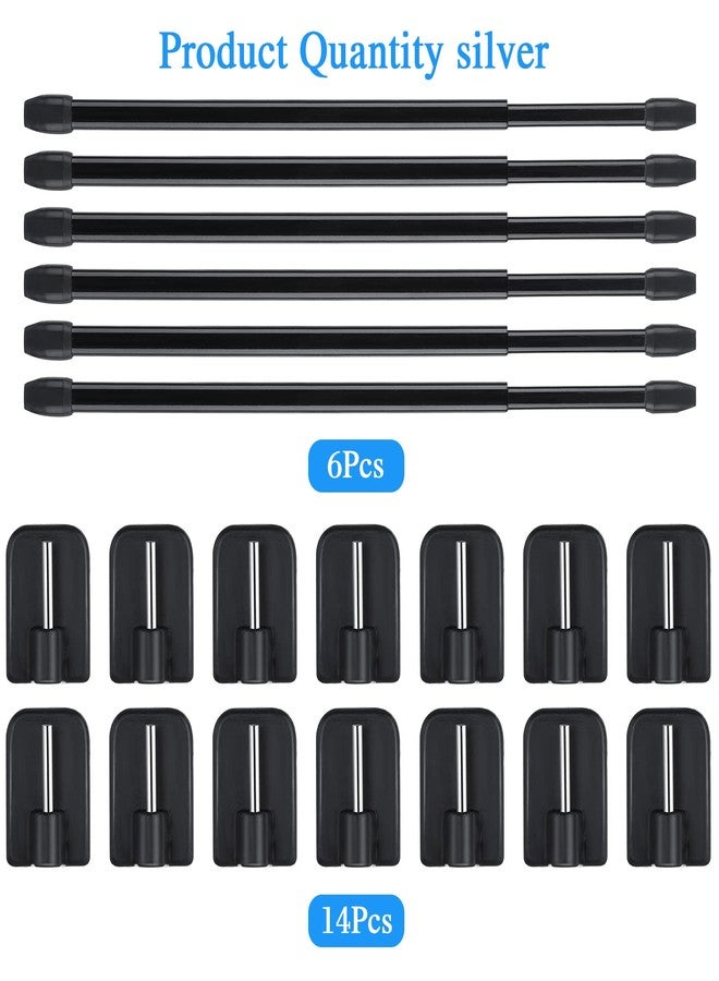 Jetec 6 Pieces Adjustable Plastic Net Curtain Rod 15.7-27.5 Inch Self Adhesive Shower Curtain Rods for Window Cupboard Bars Tension Drill Less Accessories for Home Bathroom Hotel (Black) - Image 2
