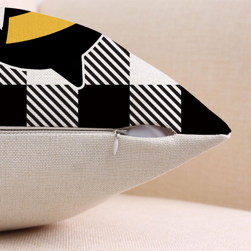 Coeufuedy Summer Bee Throw Pillow Covers 18 x 18 Set of 4 Black and White Buffalo Check Plaids Gnome Bee Summer Decorative Cushion Case for Sofa Couch Garden - Image 5