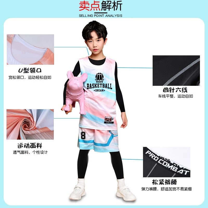 Children'S Basketball Uniform Jersey Boys And Girls Base Quick-Drying Tight Clothes Four-Piece Competition Training Suit - Image 5