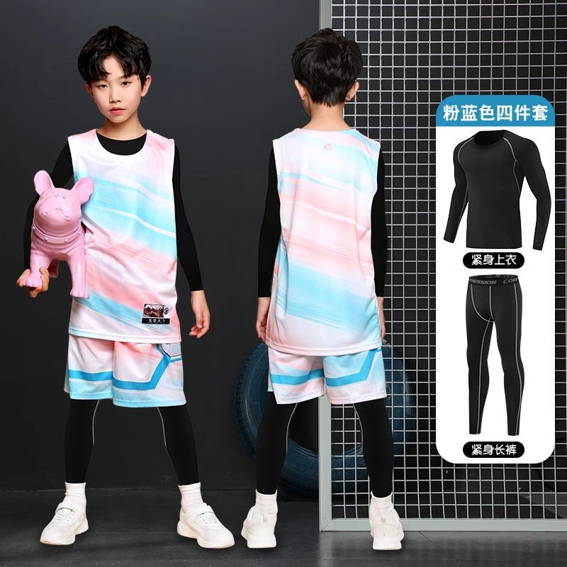 Children'S Basketball Uniform Jersey Boys And Girls Base Quick-Drying Tight Clothes Four-Piece Competition Training Suit - Image 1