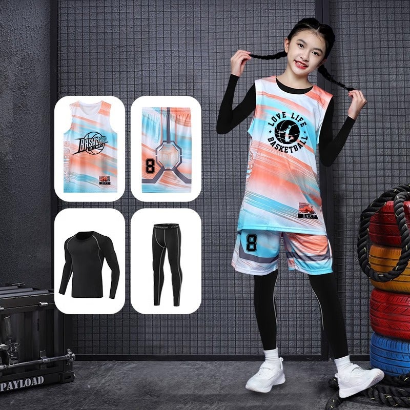 Children'S Basketball Uniform Jersey Boys And Girls Base Quick-Drying Tight Clothes Four-Piece Competition Training Suit - Image 2