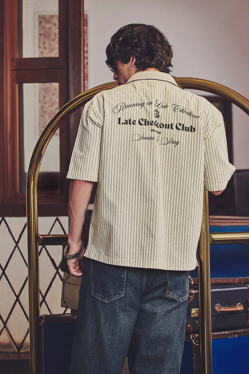 SNITCH Late Checkout Printed Box Fit Stripes Shirt