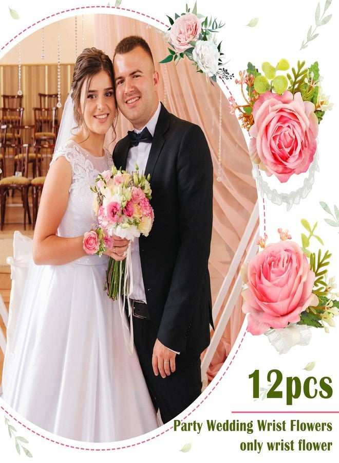 Jexine 12 Pcs Rose Wrist Corsage Bracelets Wedding Bridal Wrist Artificial Flower Wristband Flower Hand Decor for Bride Bridesmaid Homecoming Prom Party Decor(Peach) - Image 5